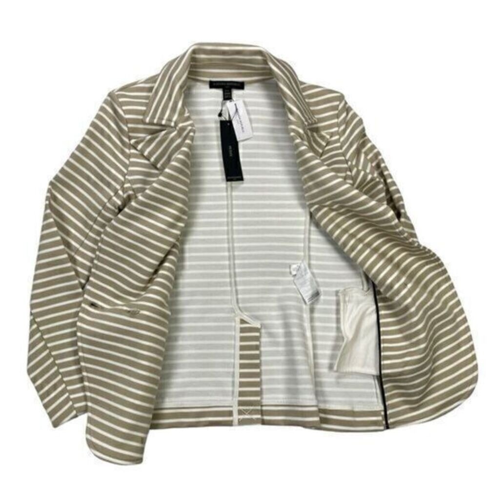 Banana Republic Striped Double Breasted Knit Blazer Women XXS Tan White Chic NWT - Picture 6 of 16